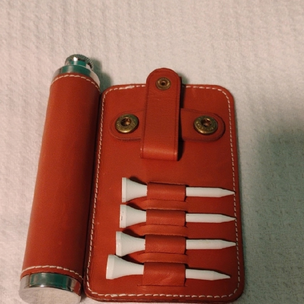 Leather Golf Tee Holder Set - Orange